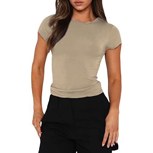 Camiseta Básica Slim Fit para Mujer Top Manga Corta Y2K Tops TikTok Influence Crop Top Club Party Streetwear(Green-1, M)