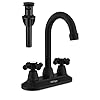Anleijur Black Bathroom Faucet, Two Handle Bathroom Sink Faucet, 4 Inch Centerset Matte Black Bathroom Sink Faucet with Pop Up Drain, 360 Swivel Spout 2 or 3 Hole RV Bathroom