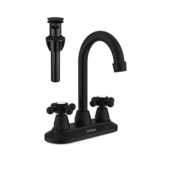 Anleijur Black Bathroom Faucet, Two Handle Bathroom Sink Faucet, 4 Inch Centerset Matte Black Bathroom Sink Faucet with Pop Up Drain, 360 Swivel Spout 2 or 3 Hole RV Bathroom Anleijur Black Bathroom Faucet, Two Handle Bathroom Sink Faucet, 4 Inch Centerset Matte Black Bathroom Sink Faucet with Pop Up Drain, 360 Swivel Spout 2 or 3 Hole RV Bathroom