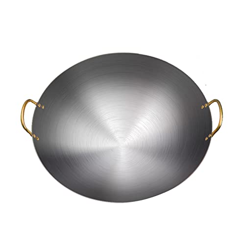 Wok de hierro sin recubrimiento, doble asa dorada, 36 cm