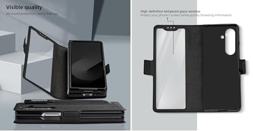 Image of WHITBULL Royal Leather Window View Magnetic Flip case Cover Compatible for Samsung Galaxy Z Fold 7 5G (Black)