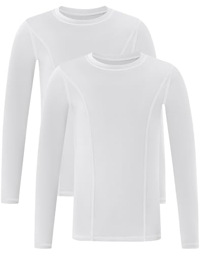 Blueleaf 2 Pack Boys Compression Shirt Long Sleeve Youth Crew Neck Baselayer Kids Soccer Undershirt White