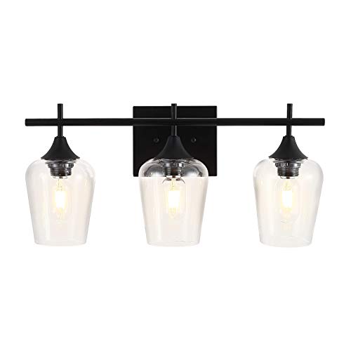 One-Day Sale: Up to 50% Off Farmhouse Bathroom Vanity Light 3-Light Matte Black Vanity Light Over Mirror Vintage Industrial Clear Glass Vanity Wall Sconce