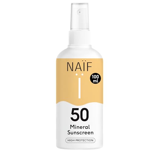 Naïf - Spray protector solar mineral - para toda la familia - FPS 50 - Spray sin microplásticos, aceites minerales ni siliconas - Protección UVA y UVB - Dermatológicamente testado - Vegano - 100ML