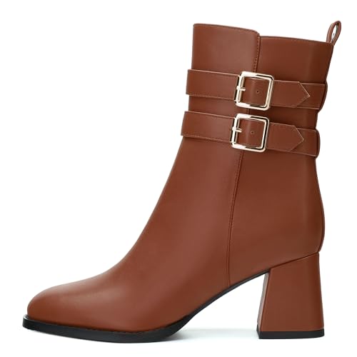 Womens Chunky High Heel Boots - Zip Up, Square Toe, Ankle Booties,Simple Classic Mid Heel Shoes for Women2.5in2