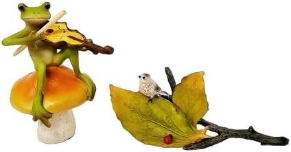 Figurines Set of 2 Resin Fiddle Playing Frog and Tiny Bird Garden Mini Resin Outdoor Statues for Patio, Balcony, Yard Ornament Porch Sculpture - Forest Encounters Housewarming Gifts image 3