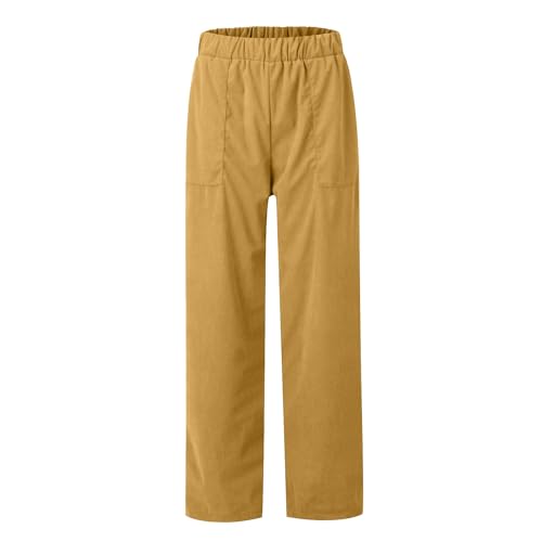 Women's Comfy Corduroy Pants - Elastic Waist, High Waisted, Business Casual, Loose, Straight Leg, Wide Leg, w/Pockets3