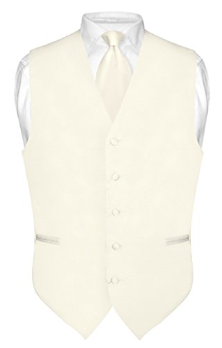 Men's Dress Vest & NeckTie Solid CREAM Color Neck Tie Set for Suit or Tuxedo