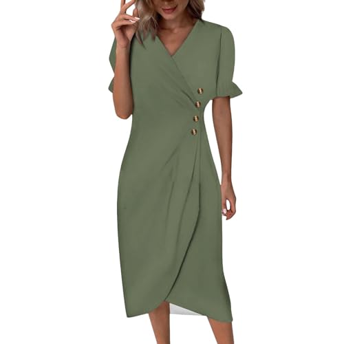 Vestidos escolares para niñas, vestidos de playa para mujer, 2025, moderno, floral, bohemio, elegante, cuello en V, manga corta, irregular, vestido midi de verano maxi, verde, XL