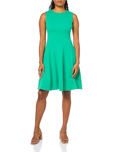 Image of Tommy Hilfiger Women's Sleeveless Jewel Neck Crepe Knee Length A-Line Dress