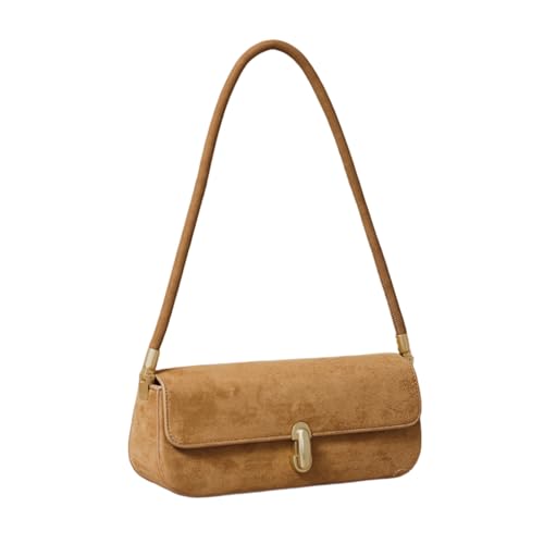 Shoulder Bag with Lock Buckle, Medium Size,Shoulder Bag Underarm Purse (Suede Brown)