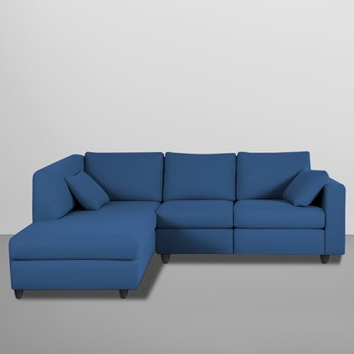 Image of Florian LHS 4 Seater L Shape Sofa Set for Living Room (Blue Fabric) Premium Fabric Sofa