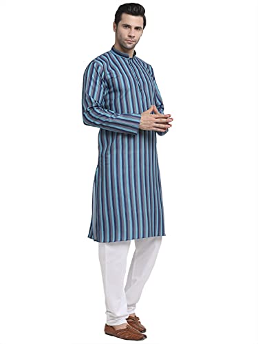 Image of KRAFT INDIA Men Cotton Dark Stripped Kurta ONLY