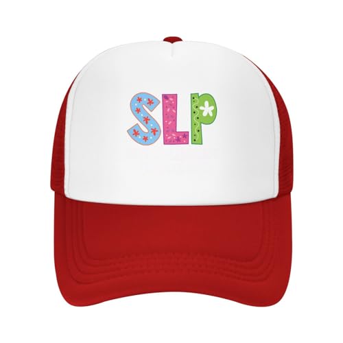 KEAAN SLP Speech Language Pathologist Trucker Hat Summer Mesh Cap with Adjustable Snapback Strap Unisex Red