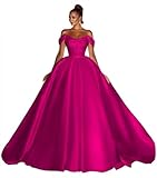 FAYXAWH Sparkly Sequin Pleated Prom Dresses for Women A Line Hot Pink Maxi Dress Off Shoulder Formal Evening Dress Long Ball Gown F109-2