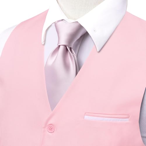 Image of Hi-Tie Men's Formal Suit Vest Solid Fit Vest for Men 3 Pockets V Neck Waistcoat Business Wedding Casual