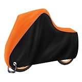 Koramaku 自転車カバー 防水 厚手 破れにくい サイクルカバー 210D 電動自転車カバー 防犯 防風 防塵 耐熱 UVカット 撥水加工 盗難防止 全天候対応 丈夫 29インチまで対応 収納袋付き (ブラック＆オレンジ)