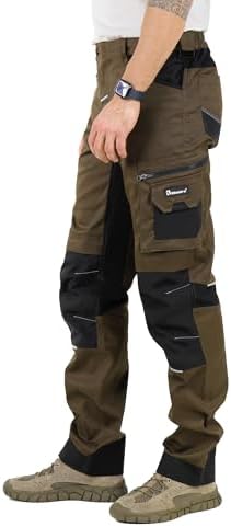 Ellobird Men's Construction Work Utility Pants Relaxed Fit Stretch Flex Cordura Double Knee Reinforcement Carpenter Cargo,(Slate Black,32W x 32L) — view 2