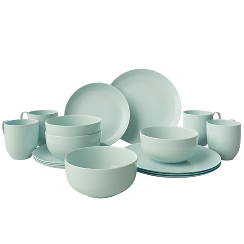 Yoshy 16-Piece Green Bone China Dinnerware with Lightweight Durable Chip Resistant Design Service for 4