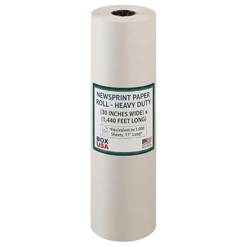 Image of BOX USA Packing Paper Roll 30 x 1400ft (1,000 Sheets 17 Equivalent) - Newsprint Paper for Shipping, Storage and Moving Supplies, White