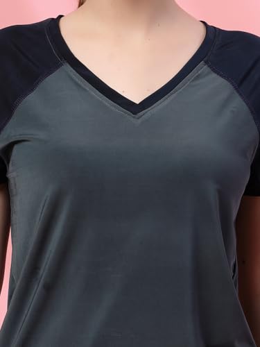 Image of UZARUS Women's V-Neck Regular Fit Gym T-Shirt | Soft Lightweight & Stretchable Fabric | Activewear Top for Workout Yoga Running Exercise Casual Wear