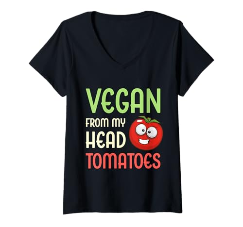 Femme Vegan from My Head Tomates Funny Vegetable Tomato Vegan T-Shirt avec Col en V
