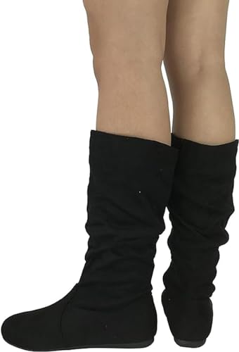 Forever Womens Round Toe Slouch Vegan Comfy Flat Mid Calf Tall Boots Selna 23 Black Su 9 thumb #3