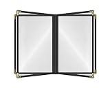 Goodsmart Restaurant Menu Covers - 25 Pack Black 8.5' x 11', 4-Page/8-View, Side-Loading Vinyl Menu Holders with Clear Sleeves, Double-Stitched, Leather-Style Café Covers with Gold Corners