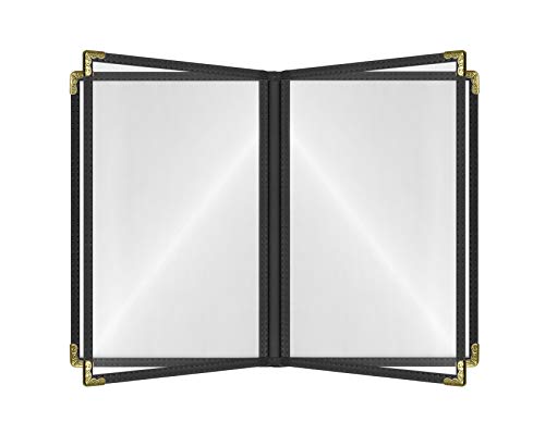 Goodsmart Restaurant Menu Covers - 25 Pack Black 8.5" x 11", 4-Page/8-View, Side-Loading Vinyl Menu Holders with Clear Sleeves, Double-Stitched, Leather-Style Café Covers, Morning Menu Homeschool