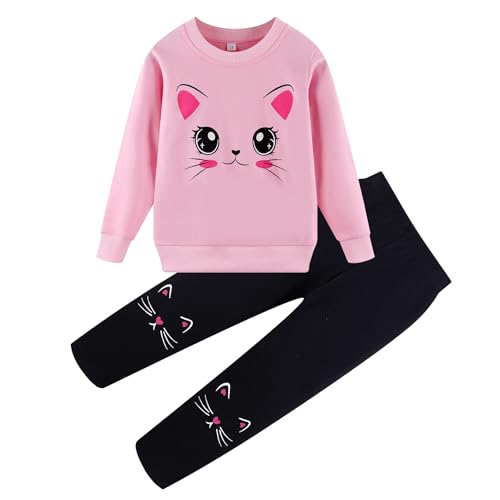 Image of Little Girls Clothes Sets - Cute Sweatshirts Top Shirt & Leggings 2 Piece Kids Fall Winter Outfits Toddler Clothing