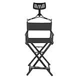 Togarhow Foldable Tall Aluminum Makeup Chair with Adjustable Head Rest, Portable Makeup Artist Chair with Backrest and Footrest for Outdoor, Beach, Office, Home (Black)