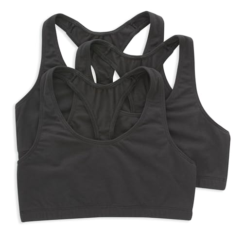 Hanes Racerback Bralette Pack, Stretch Cotton Knit Low-Impact Bra, Moisture-Wicking Cotton T-Back Bra Top, 3-Pack