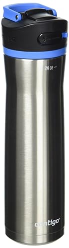 Image of Contigo Ashland Water Bottle, 24 oz, Stainless Steel w /Blue Poppy