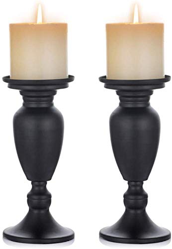 Ulalaza 2 Piezas de candelabros de Pilar de Metal Soporte de Vela de Hierro Negro para Velas de Pilar para decoración de Chimenea de Manto de Mesa