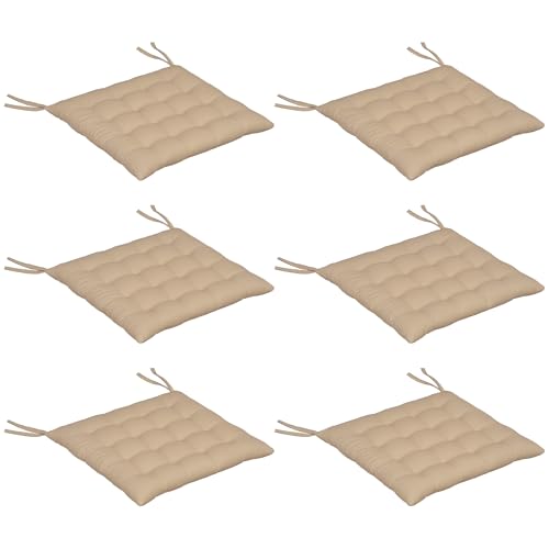 Outsunny Lot de 6 Coussins de Chaise de Jardin, Coussins extérieur capitonné, Grand Confort cm avec Attaches, dim. 40L x 40l cm Kaki
