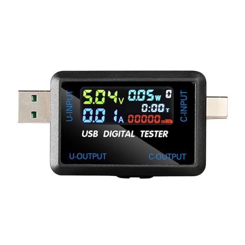 Jadeshay USB C Tester, USB+Type-C Tester Medidor de Corriente de Voltaje 0-5A 4.5-36V Medidor de Potencia USB Voltímetro Amperímetro Detector Indicador de Cargador de Banco de energía