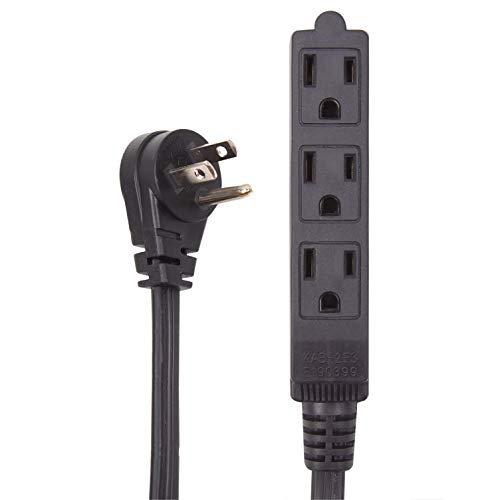 Flat Multiple Outlet Extension Cord 15 Ft for Indoor Use by Electes- UL-Listed 3-Prong Multi Extension Wire- Space-Saving Flat Angled Extension Cord- Black