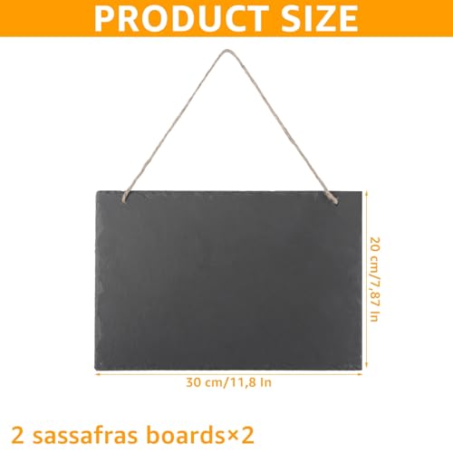 ZOFUN 2 Stück Kleine Schiefertafel zum Beschriften & Aufhängen, 30x20CM Wetterbeständige Memoboard, Blackboard Küchentafel Wand Notiztafel mit chwamm