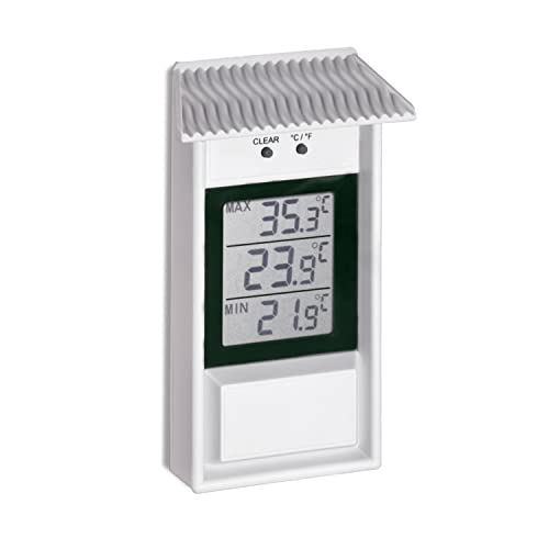 Thermometer, mit Minimum- und Maximum-Anzeige, für Innen und Außen, Weiß, 132 x 80 mm, wassergeschützt Thermometer, mit Minimum- und Maximum-Anzeige, für Innen und Außen, Weiß, 132 x 80 mm, wassergeschützt