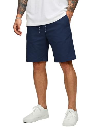 COOFANDY Mens Beach Shorts Casual Cotton Classic Fit Stylish Cotton Dress Shorts with Pockets Navy Blue