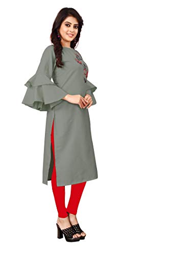 Image of OM SAI LATEST CREATION Slub-Rayon 3 /4 Sleeve Printed A-Line Kurti for Women