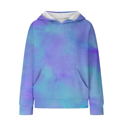 Waffle Hoodies for Teen Girls Y2K Long Sleeve Oversized Pocket Gradient Pullover Tops Tie Dye Preppy Clothes for Teen2