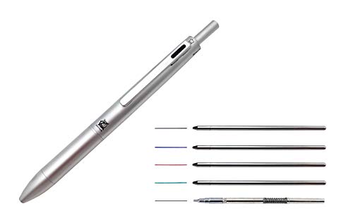 Kentaur Silver Multi-color Pen 5 In 1 Multifunction Pen Combo with Black, Blue, Red, Green Ink Ballpen, 0.7mm Mechanical Pencil and Eraser - Click Retractable with D1 Pen Refills and Metallic Body
