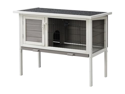 Vente-unique - Clapier en Bois sur Pieds pour Lapins et rongeurs - L. 91 x P. 45 x H. 70 cm - Blanc et Gris - LAPIUS