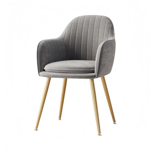 JORERAORMES布張りダイニングチェアは、快適で無地でインスタグラム風のデザインを持ち、金属製フレームを採用しています。カフェのトークに最適で、肘掛けと背もたれが付いたベルベット素材で仕上げられています。 (灰色-金脚-抱き枕なし)