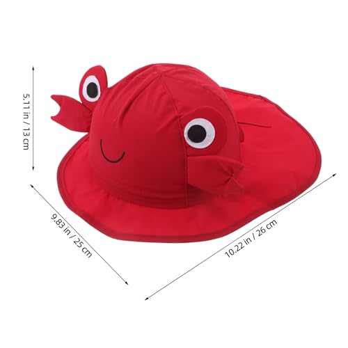 Beaupretty Sun Hat with Strap Cartoon Crab Design Wide Brim Beach Hat for Lightweight Quick Dry Sun Protection for Boys Ages Red2