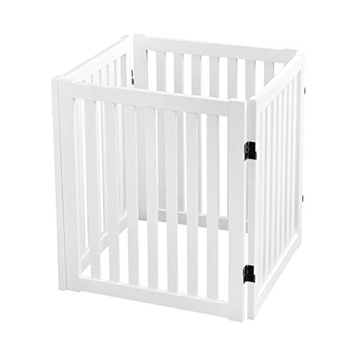 image for WELLAND Wooden Freestanding Pet Gate, 4 Panel 24 Inch Step Over Fence,