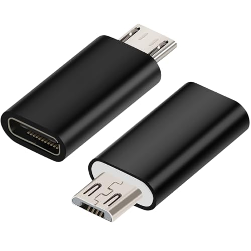 pluX Adaptador micro USB a USB C, paquete de 2 unidades tipo C hembra a micro B macho, convertidor QC 3.0, transferencia de datos, compatible con PS4 Xbox Game Controller Spaker Driving Recorder