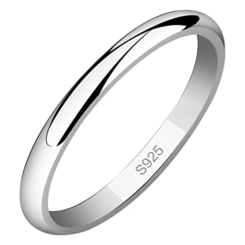 Meixao Unisex Solid 925 Sterling Silver Highly Polished Wedding Ring 2mm Band In Sizes J-Z (R)