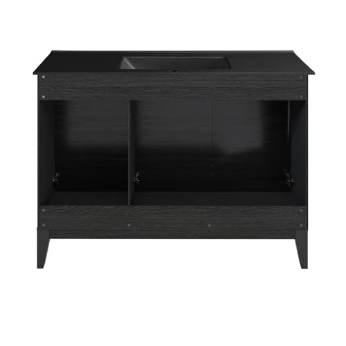 Image of Swiss Madison Cascade 48 in. Black Oak Bathroom Vanity with Black Ceramic Sink Top